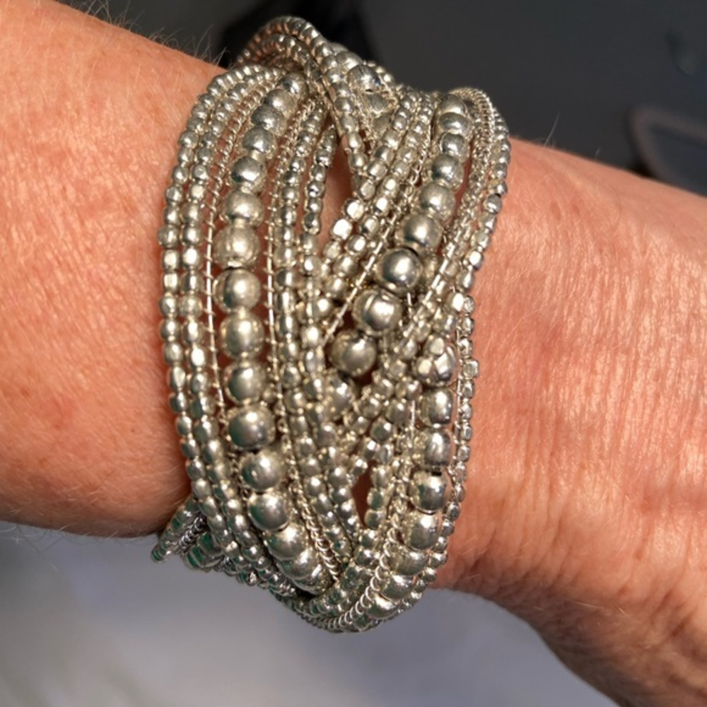 Silver Bead Bracelet, Retro Bracelet, Bead Cuff,‎ Woven Cuff, Bridal Bracelet